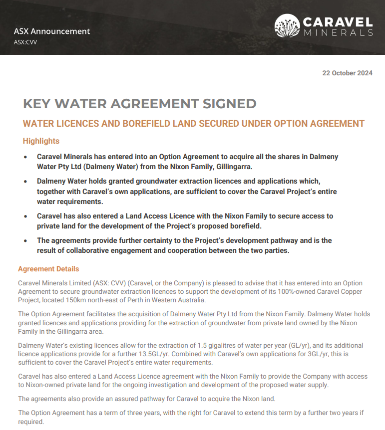 $CVV announcement today shows just how big a business Water is in WA. 1 project alone will consume up to 18GL of water p.a. Makes you realize that $VYS first project at Kariyarra is only a tiny part of the solution!