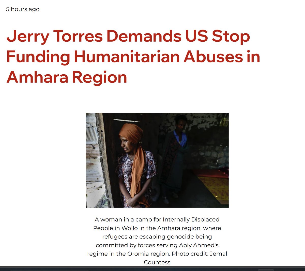<a href="/ASN_Amhara/">Amhara Society Network (ASN)</a> For Immediate Release: Jerry Torres Demands US Stop Funding Humanitarian Abuses in Amhara Region (torresuscongress.com) Springfield, VA — Jerry Torres on Sunday called for an end to the misuse of the United States' foreign aid in Ethiopia, where it has fueled a