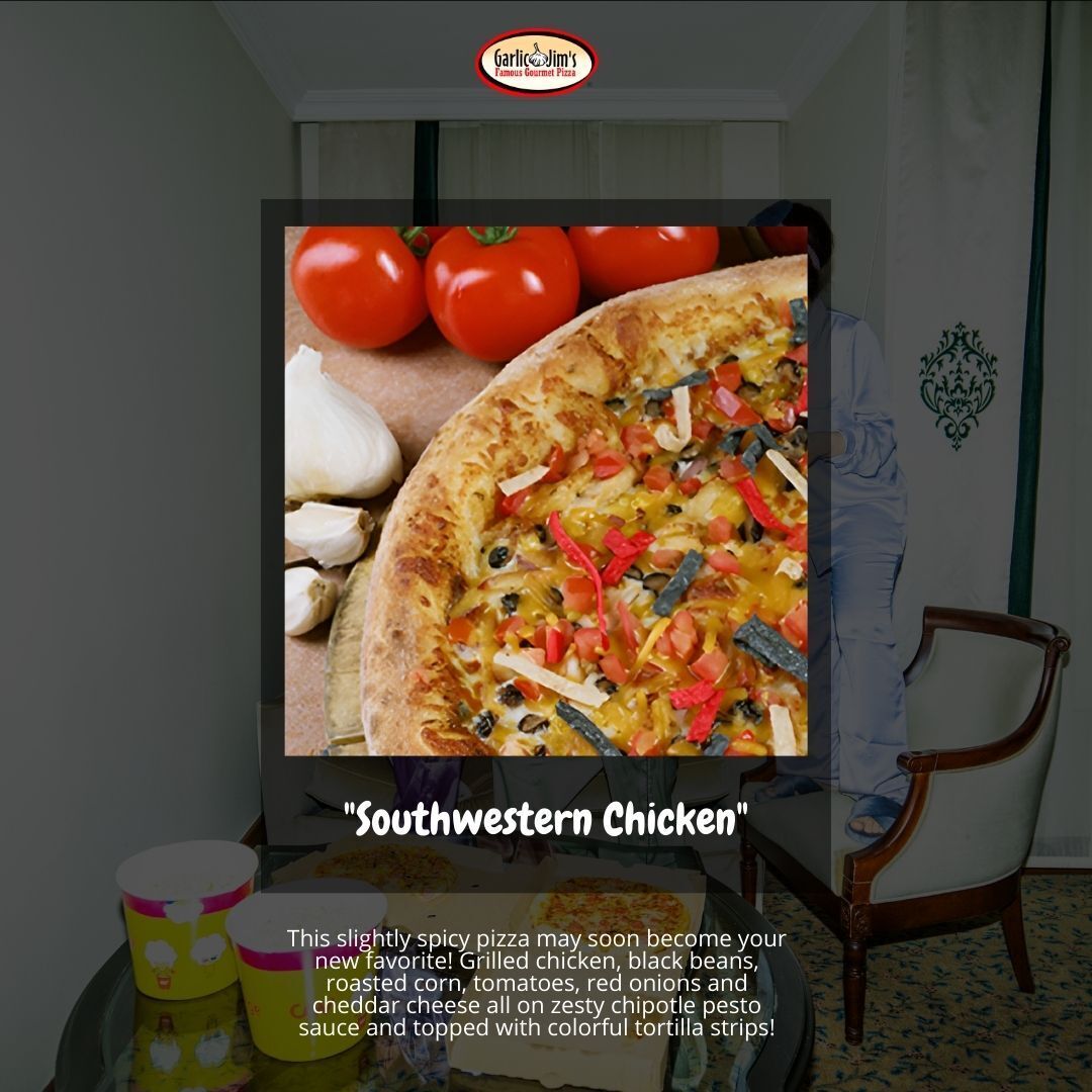 garlicjim's tweet photo. Ready to spice up your pizza game? 🌶️🍕 Introducing the Southwestern Chicken!

Don’t miss out—grab a slice of the Southwestern Chicken™ today and turn your pizza night into a flavor adventure! 🎉

#SouthwesternChicken #GarlicJims #SpicyPizza #FlavorFiesta #PizzaNight https://t.co/1oRF8TCI7I