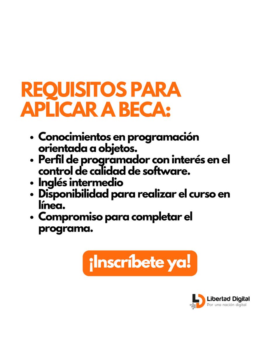 ¿Tienes conocimiento de programación orientada a objeto y quieres dar un gran paso en tu carrera? Tenemos 10 becas con 100% de cobertura para el nuevo curso de #Talending especializado en Software Testing QA.

🔗 forms.monday.com/forms/64c2fbe7…

#SoftwareTesting #QA #LibertadDigitalRD