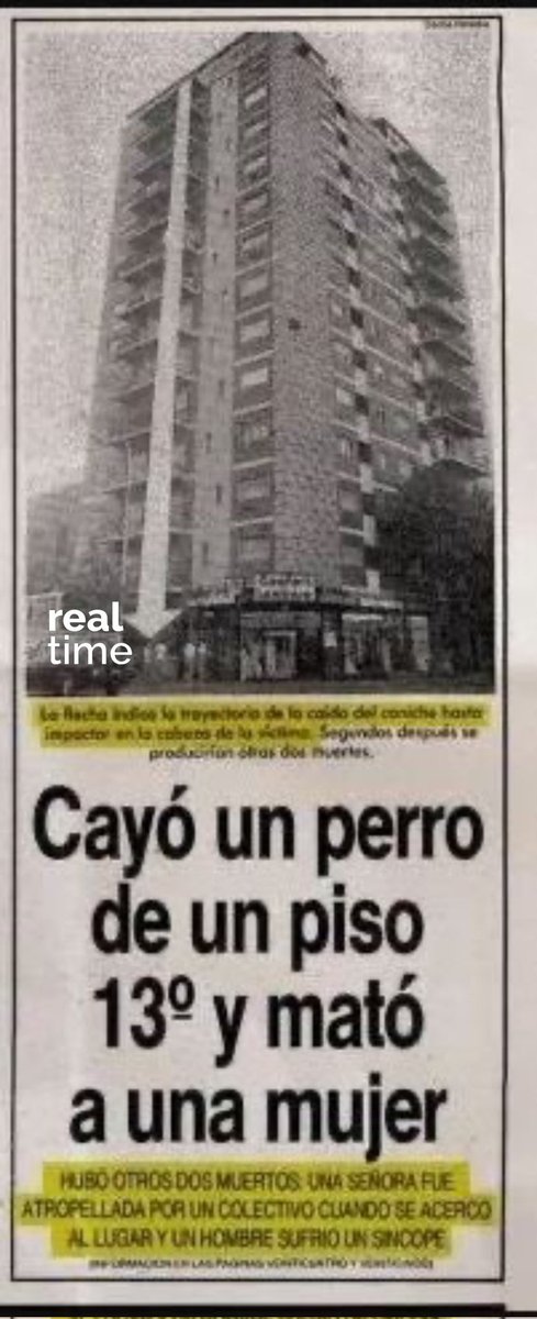 OmarConverti's tweet image. Se cumplen 36 años del momento donde un perro mató a una mujer al caer del piso 13, una señora murió arrollada por un colectivo al acercarse al lugar en el mismo momento en que a un hombre le dió un síncope.