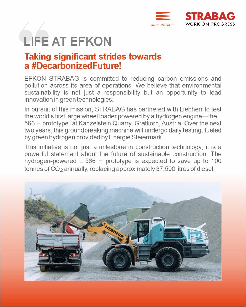 efkon_india's tweet photo. STRABAG & Liebherr are taking significant strides towards a #DecarbonizedFuture!
#SustainableInnovation #GreenConstruction #Decarbonization #ZeroEmissions #CarbonNeutral #Liebherr #STRABAG https://t.co/ycrydVXDA8