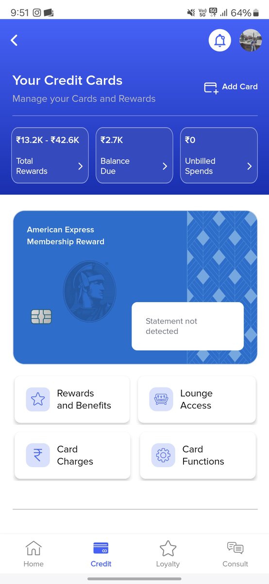 savesage_club's tweet image. 💳 Card Management
Manage all your credit cards in one place—track unbilled amounts, total rewards points, and balance due at a glance. View statements, rewards, lounge access, and perks easily. To view benefits or other details, you can also add them manually.