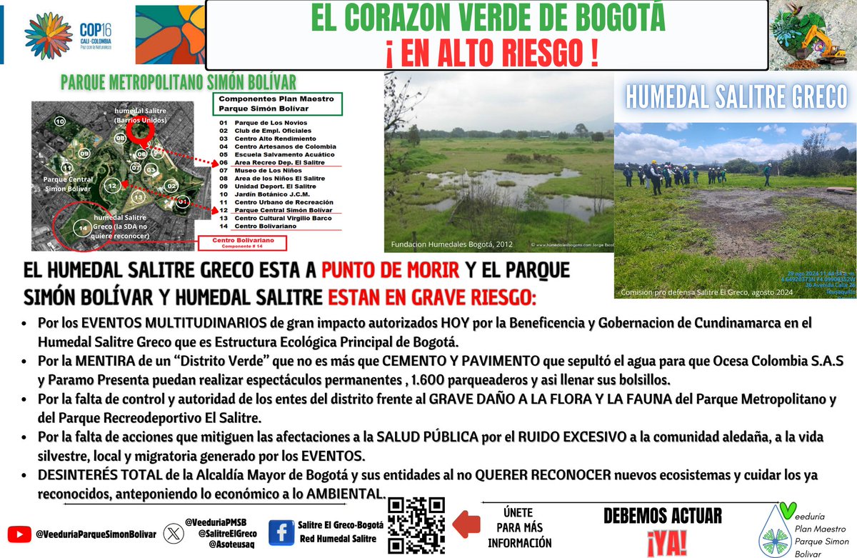 SalitreElGreco's tweet photo. #HumedalSalitreGreco presente en @COP16Oficial porque la Loc.Teusaquillo en @Bogota quiere tener su primer humedal asi que: ¡#FueraOcesa! Pedimos más ayuda y apoyo @jcuestanovoa @QuenaRibadeneir @leocaste22 @HozkarBJ2 @RTVCnoticias @lasillavacia @Tercer_Canal https://t.co/gteGhn9EYH