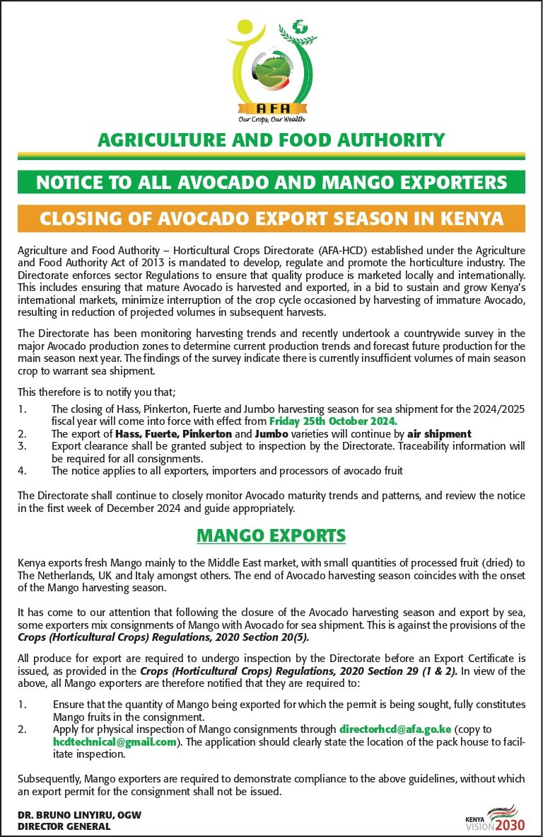 kenya_afa's tweet photo. CLOSING OF AVOCADO EXPORT SEASON IN KENYA https://t.co/UHrdqHqw59