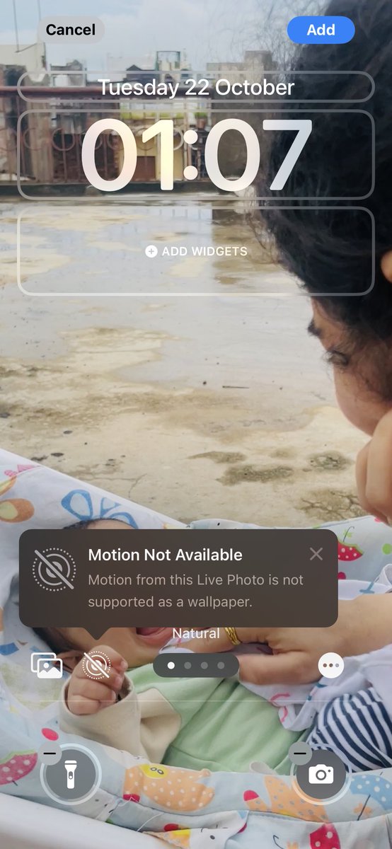 MaverickBatra's tweet photo. @Apple @AppleSupport I am trying to make a Live Photo as a wallpaper but it’s not working and saying motion not available. Can you tell why is that? #iphone15pro #iphone https://t.co/hqN9oMf9B1