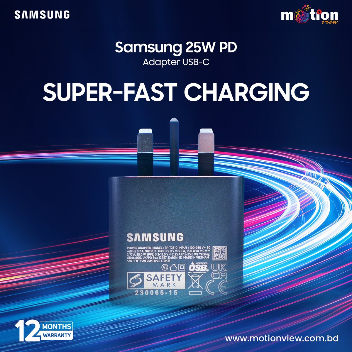 MotionViewBD's tweet image. Looking for Samsung Original Fast Charging Supported Adapter?
100% Original, Made in Vietnam Variant 25 W Super Fast charging PD Adapter - Get 12 months brand warranty at Motion View!

#Motionview #Samsung #25watt #Originaladapter