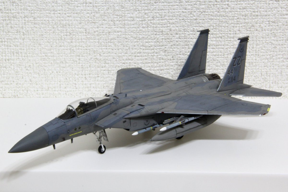gfinthebase's tweet image. お気に入りなので、再撮影🤩
最初は暗すぎると思っていたF-15C/D専用塗料も、こう見るととってもいいですね😁
#ファインモールド #f15c