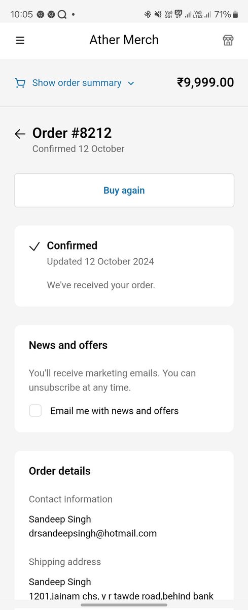 drsanu_singh's tweet photo. @atherenergy have placed this order on 12th October still no update on this ...Disappointed https://t.co/iE7i7AJK7m