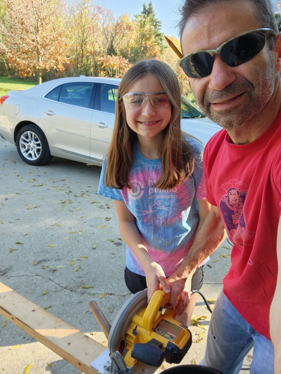 MistahBruno's tweet photo. Long story short, had a very negative experience with a contractor, but gonna stay positive about it - I got to teach our daughter how to use a circular saw to make cross bracing/Z-braces for the doors on our new shed. #DadLife #MakerDads https://t.co/OUaV5pe5vv