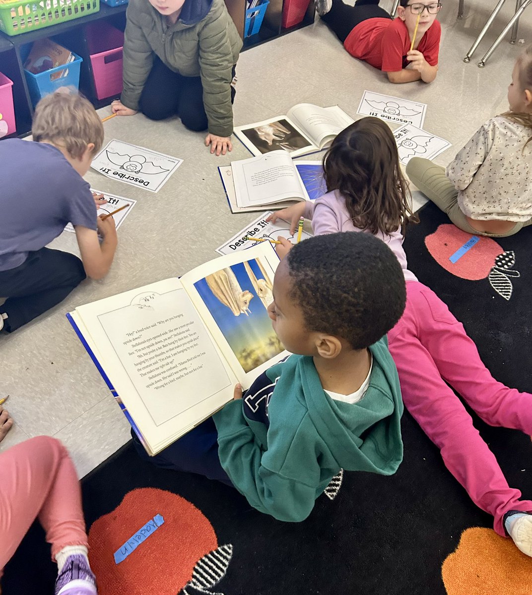 MrsMarinelli2's tweet image. Students coming up with adjectives to describe a character based on text and picture evidence in the story. I love how they noticed the adjectives changing with various events in the story. #proveit #textevidence #bookinhand @BGESTEM