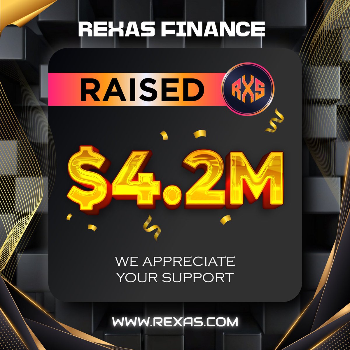 ⭐️ Milestone Alert! ⭐️

Rexas Finance has successfully raised $4.2 Million! 🚀

Thank you for your support! 👍

Buy Now: Rexas.com

#RexasFinance $RXS #ETH