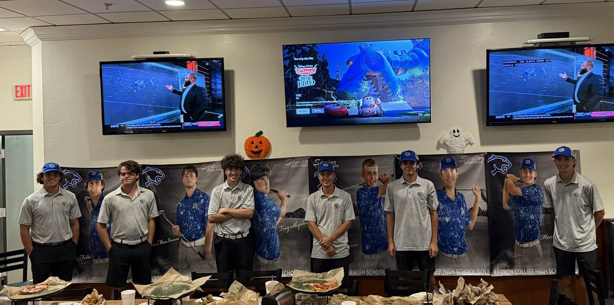 BarronCollier's tweet photo. BC boys golf ⛳️ senior night after a big win today vs Gulf Coast.  Thank you to the whole team and coach Miller! Go Cougars.  
@BchsAll @BCBoysGolf @IL_Primo_Pizza https://t.co/rqsvXNpDK4