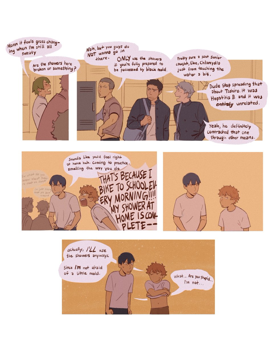 wokeuto's tweet image. really stupid one on kagehina fighting over literally nothing. drawn for a gay person i know