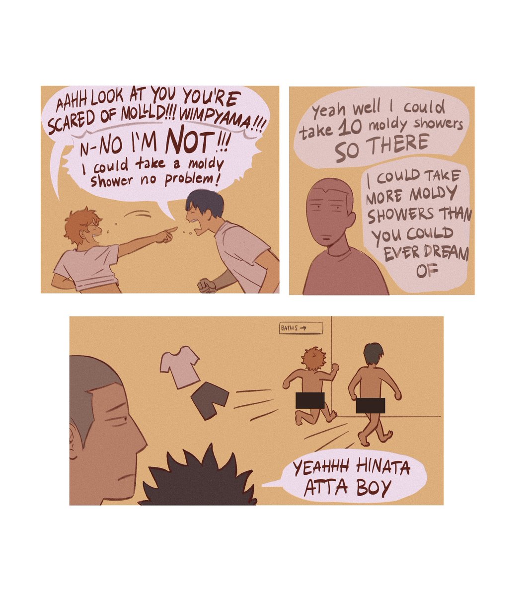 wokeuto's tweet image. really stupid one on kagehina fighting over literally nothing. drawn for a gay person i know