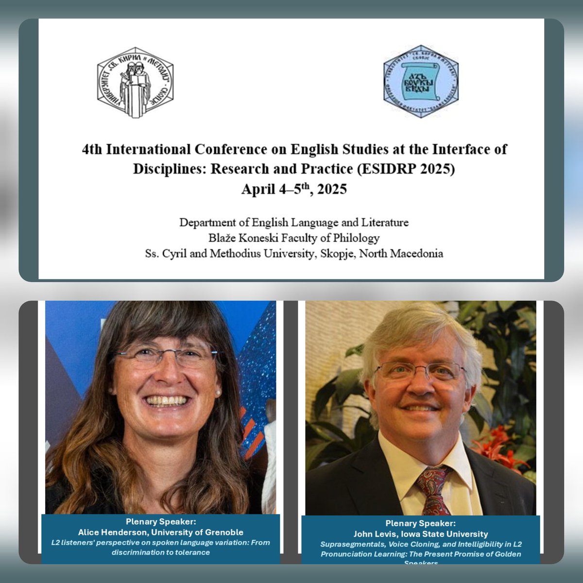 📢 Calling all pronunciation enthusiasts, anglophiles and English teachers in and around North Macedonia! 🇲🇰

🌟 English Studies at the Interface of Disciplines: Research and Practice (ESIDRP) 2025, 4-5 April, 2025.

More info 👇🏻 
 coda.io/@esidrp-confer…

#pronunciation