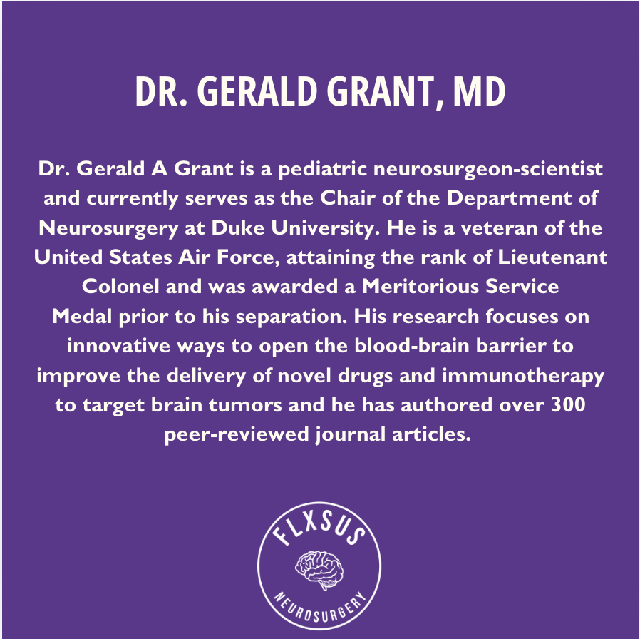 Honored to have Dr. Gerald Grant, Chair of NSGY at Duke &amp; renowned pediatric neurosurgeon-scientist, kick off the FLNSUS Symposium with the opening remarks! His insights will undoubtedly inspire &amp; motivate the next generation of neurosurgeons. We can't wait to hear from him!