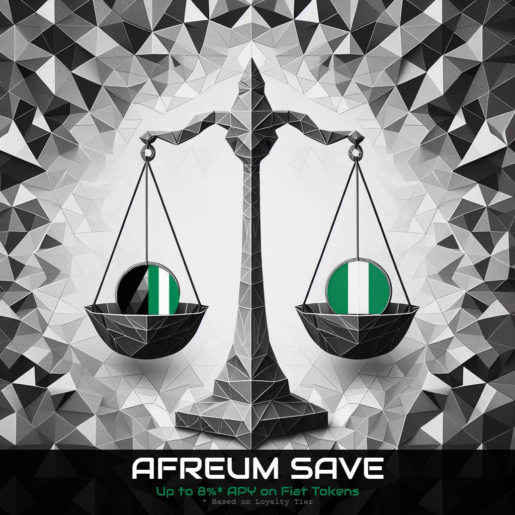 Earn up to 8% APY, calculated daily in real time, with zero crypto price risk, on 156 fiat tokens with Afreum Save. Earn interest in AFRX, our incentives and governance token. Withdraw any time after initial 24 hours. #Afreum #Save