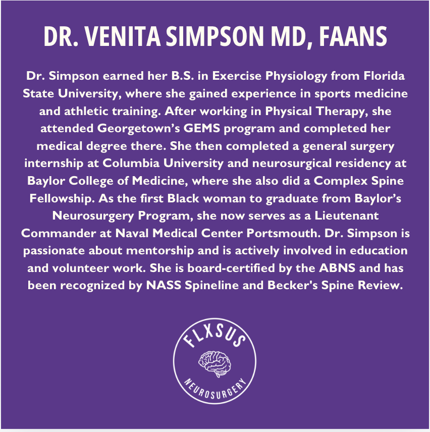 Excited to welcome Dr. Venita Simpson as the Keynote Speaker at the FLNSUS Symposium! Dr. Simpson made history as the 1st Black woman to graduate Baylor's NSGY residency. A dedicated mentor and educator, she’s committed to empowering future neurosurgeons. Eager to hear from her!!