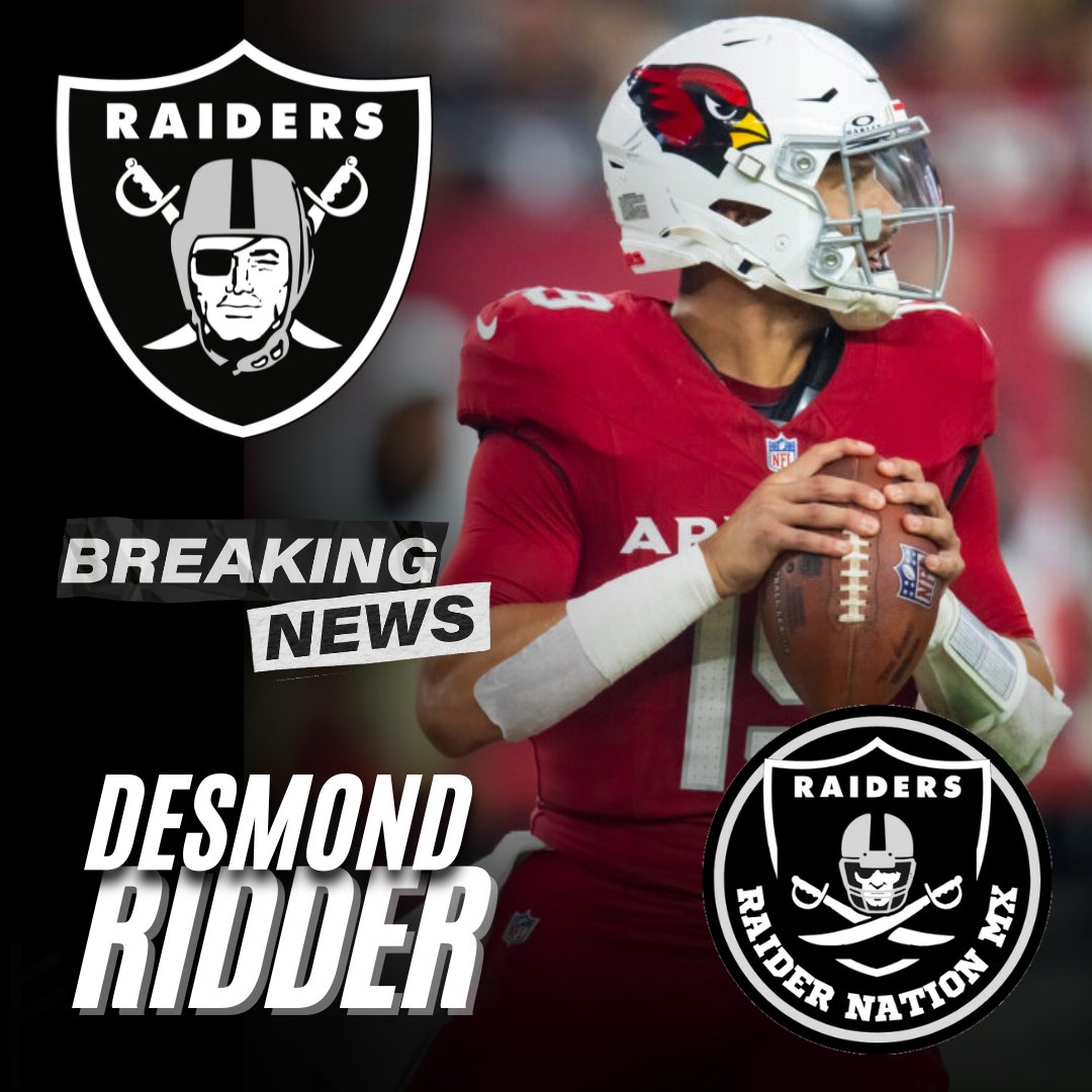 RaiderNationMX's tweet image. #RaiderNationMX 🏴‍☠️
Los Raiders firmaron al QB Desmond Ridder del equipo de prácticas de los Cardinals.

#Raiders #RaiderNation
#NFL #NFLMX
#desmondridder