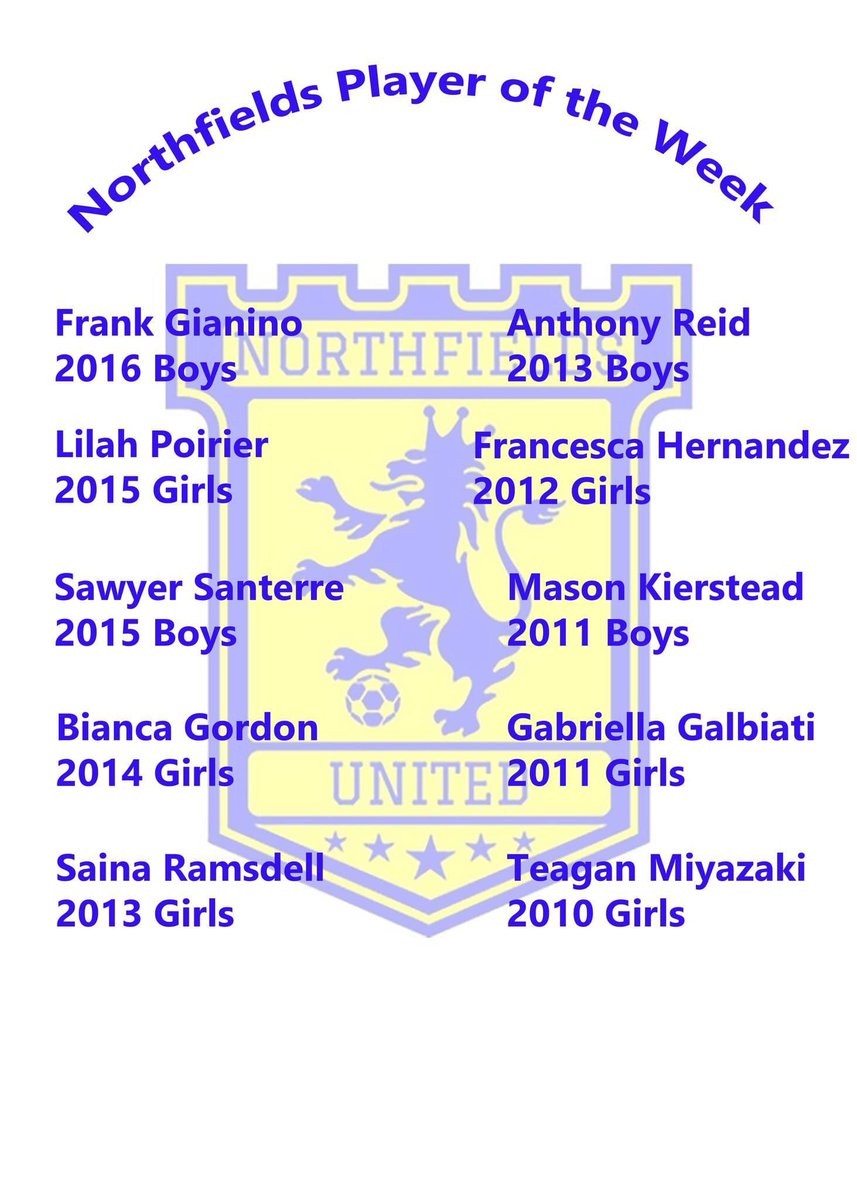 Congratulation Northfields Players of the Week