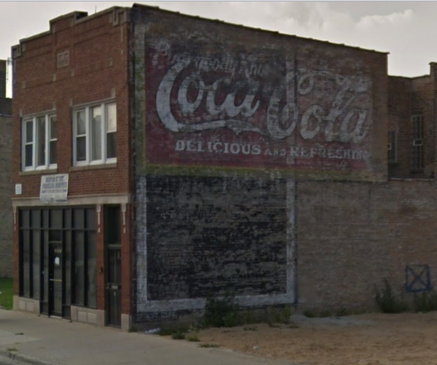 mchinand's tweet photo. @LadyTophamCatt @GoodHart1989 @DanHopewell Yeah, here's the August 2014 Google Streetview image. The Streetview before that (August 2011) has a 3-story building that extends to the corner covering up these ads. https://t.co/LsA86jxFSU