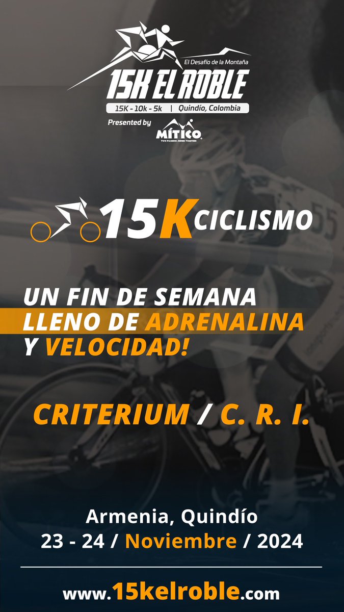 cyclingcompany's tweet photo. Estas listo para vivir el próximo 23 y 24 de noviembre en Armenia, Quindío, un fin de semana lleno de mucha adrenalina y miles de emociones en el 15k El Roble 2024?

Serán dos días y dos modalidades diferentes para que juntos disfrutemos una misma pasión. https://t.co/UPgsPgTk7h https://t.co/IGWHn5VF2t