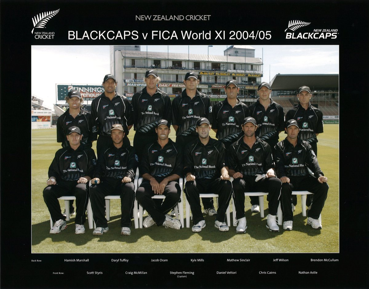 #BornToday: Former <a href="/BLACKCAPS/">BLACKCAPS</a> all-rounder and <a href="/AllBlacks/">All Blacks</a> legend, Jeff Wilson (1973 - ). There was a gap of 12 years between his fourth and fifth ODIs.

Photo: New Zealand ODI Cricket Team v FICA World XI, Christchurch 2005. Jeff is standing, second from right. NZCM Collection.