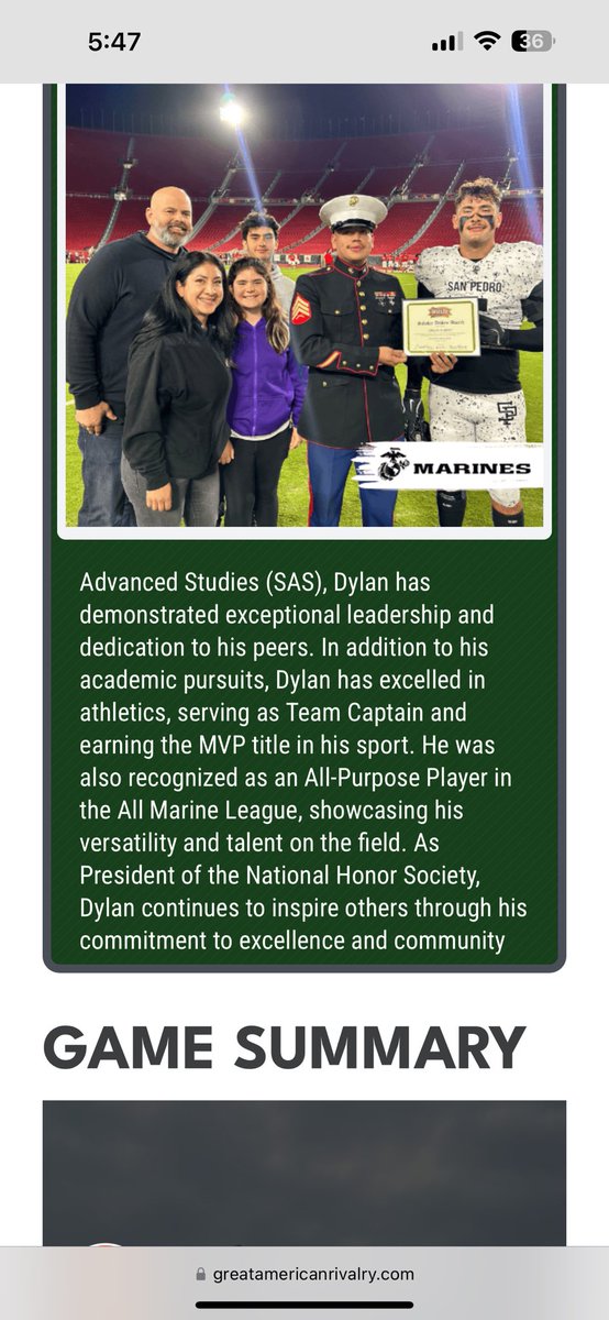 Super grateful to have been recognized and  receive the Scholar Athlete Award by the American Rivalry Series this past Friday, thank you to the Marines for supporting!
<a href="/CoBasslikdafish/">Kris Bass 🇵🇷</a> <a href="/latsondheimer/">eric sondheimer</a> <a href="/breezepreps/">Breeze Varsity</a>