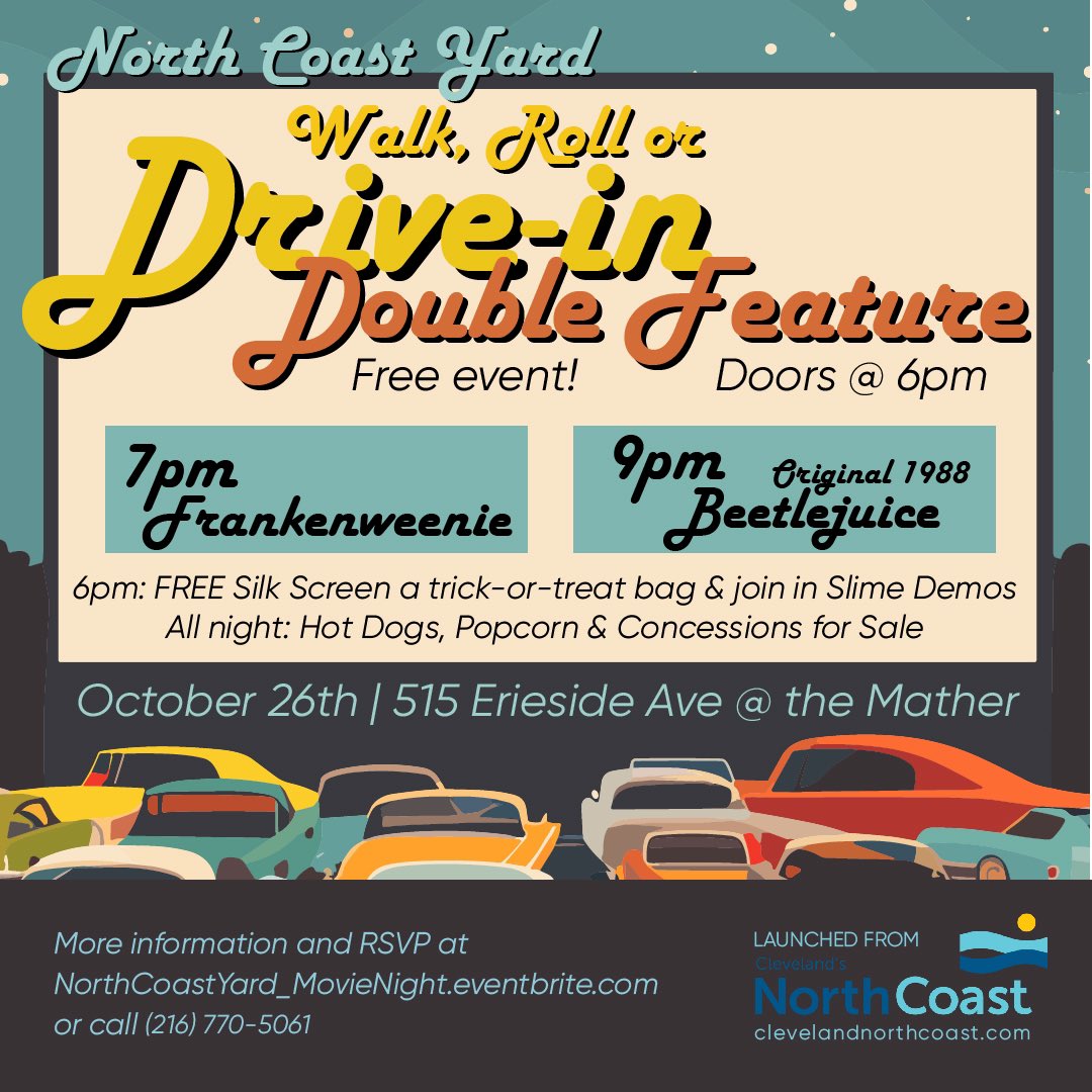 🌟 Get ready for a fun-filled evening at the North Coast Yard at 515 Erieside Ave!

Saturday, October 26 | 6 PM to 11 PM
Join the North Coast Waterfront Development Corporation (NCWDC) for a Tim Burton double feature!

👉🏼 More information and RSVP at …thCoastYard_MovieNight.eventbrite.com!