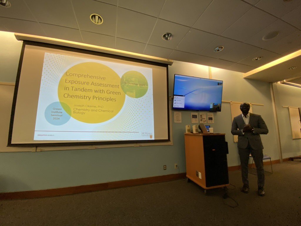 GreenChemUofT's tweet photo. Last week the GCI was delighted to host Prof. Joseph Okeme for an engaging and informative seminar on environmental exposure assessments in tandem with green chemistry principles. There is such such innovative technologies coming from the Okeme lab @McMasterCCB https://t.co/OmvelFYDbo