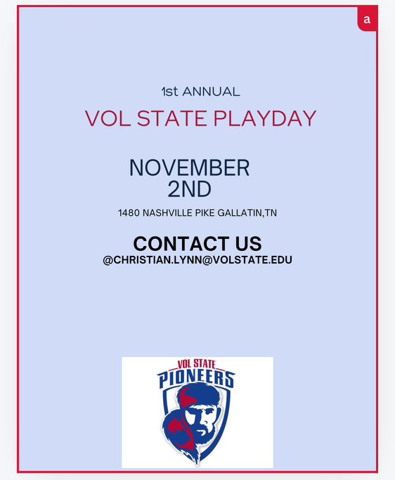 🚨Great Opportunity on November 2nd 🚨 

Due to a last second cancellation, Vol State is looking to fill one more spot in their playday. A great opportunity to get seen by the entire coaching staff!