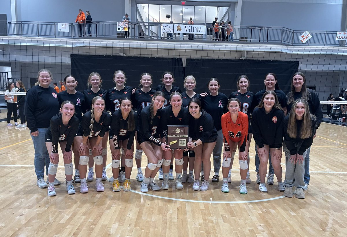 Regional champs!! We get to move on to Sub-State Saturday!!  Very proud of each and every one of these girls!! 
Shout out to our crowd who made the trip and everyone who watched from home!! 
#FAMILY 🧡🖤🤘🏐