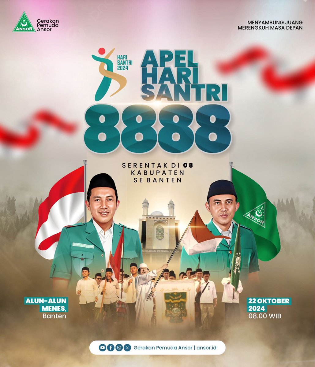 vierpzl's tweet photo. apel ini akan dihadiri oleh ribuan santri dari lembaga pemasyarakatan dan majelis pengajian binaan ansor banten. semangat memperjuangkan kemerdekaan indonesia tetap dikenang melalui acara ini. #ApelAnsor8888Santri https://t.co/zFopxiSYmY