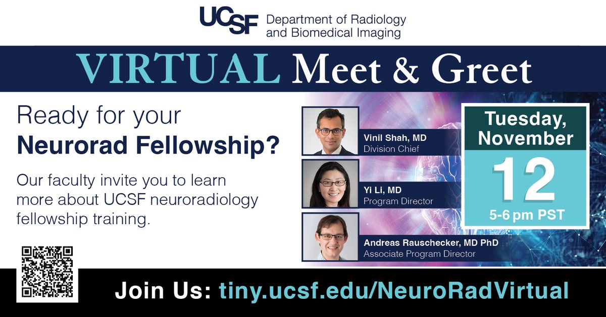 UCSF Imaging (@ucsfimaging) on Twitter photo Join us for the <a href="/UCSF/">UC San Francisco</a> Neuroradiology Fellowship Meet & Greet! Connect with our program leaders Drs. <a href="/vinil_shah/">Vinil Shah</a>, <a href="/YiLiMD/">Yi Li</a> & @DrDreMDPHD, & learn about fellowship opportunities for 2026-2028. Don't miss out! Register for the webinar here: radiology.ucsf.edu/events/ucsf-ne… Join us for the <a href="/UCSF/">UC San Francisco</a> Neuroradiology Fellowship Meet & Greet! Connect with our program leaders Drs. <a href="/vinil_shah/">Vinil Shah</a>, <a href="/YiLiMD/">Yi Li</a> & @DrDreMDPHD, & learn about fellowship opportunities for 2026-2028. Don't miss out! Register for the webinar here: radiology.ucsf.edu/events/ucsf-ne…