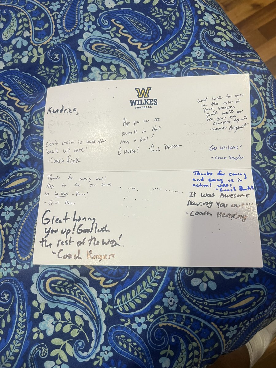 Kendrick Mohan (@mohankendrick6) on Twitter photo Thank you <a href="/WilkesFootball/">Wilkes Football</a> for the handwritten notes from the coaches. I appreciate the love. I can’t wait to get back on campus for the next visit!! <a href="/CoachHoovler/">Heath Hoovler</a> <a href="/jerryflora1/">jerry flora</a> Thank you <a href="/WilkesFootball/">Wilkes Football</a> for the handwritten notes from the coaches. I appreciate the love. I can’t wait to get back on campus for the next visit!! <a href="/CoachHoovler/">Heath Hoovler</a> <a href="/jerryflora1/">jerry flora</a>