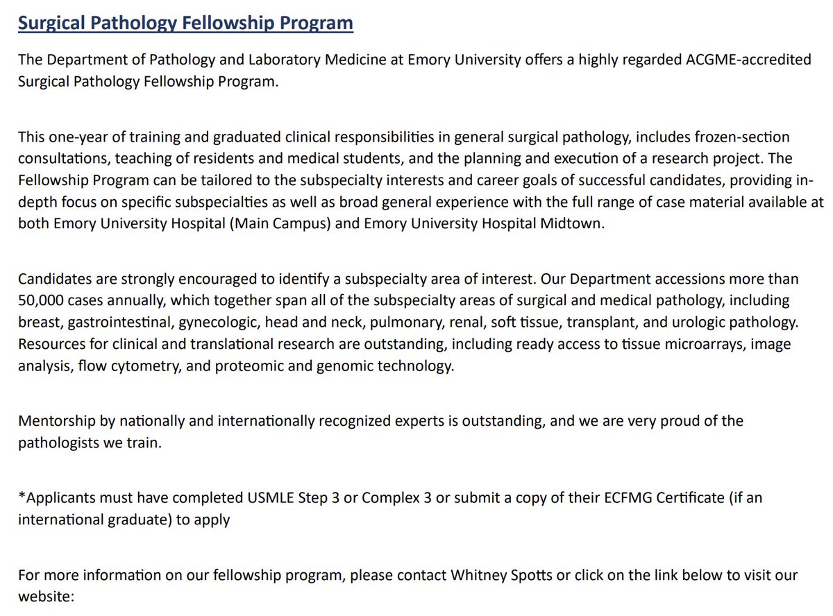 LaraHarikMD's tweet image. Rare opening for our #SurgPath Fellowship: we are currently accepting applications for '26-'27 @EmoryPathology 

Great cases, teaching &amp;amp;mentoring! opportunity to focus on 1 subspecialty of ur choosing #PathTwitter #PathRes #pathology #gupath 

med.emory.edu/departments/pa…