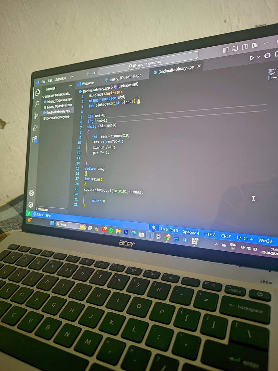 🚀 Daily Code Challenge C++  #Day03 ||  22 Oct 2024 || Decimal and Binary conversation
I'm kicking off my daily coding journey with C++! 💻 Every day, a new challenge, a new lesson! Let's sharpen those coding skills one step at a time. 🔥 #100DaysOfCode #CPlusPlus #CodeEveryDay