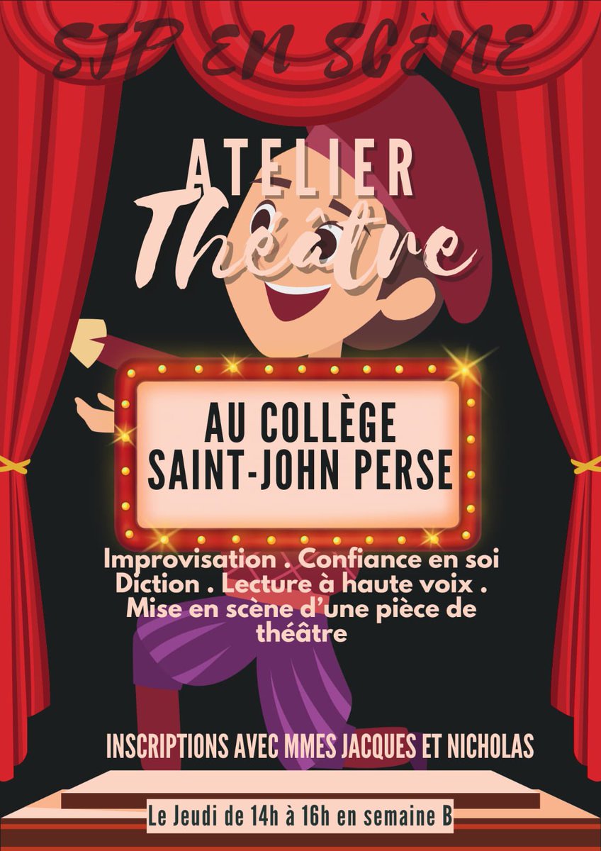 En cette veille de vacances de la Toussaint, 3 belles annonces à partager avec vous: 
📖 club de lecture en semaine A
🎭 club de théâtre animé en semaine B
📰🎥 L’atelier journal / audiovisuel animé fait son retour ! 
Inscrivez-vous vite!