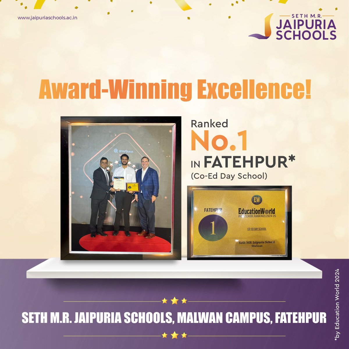 jaipuria_ftp's tweet photo. Seth M.R. Jaipuria Schools, Fatehpur have been awarded the FIRST Rank in Fatehpur District by the Education World, https://t.co/0WxbJ1AE9r