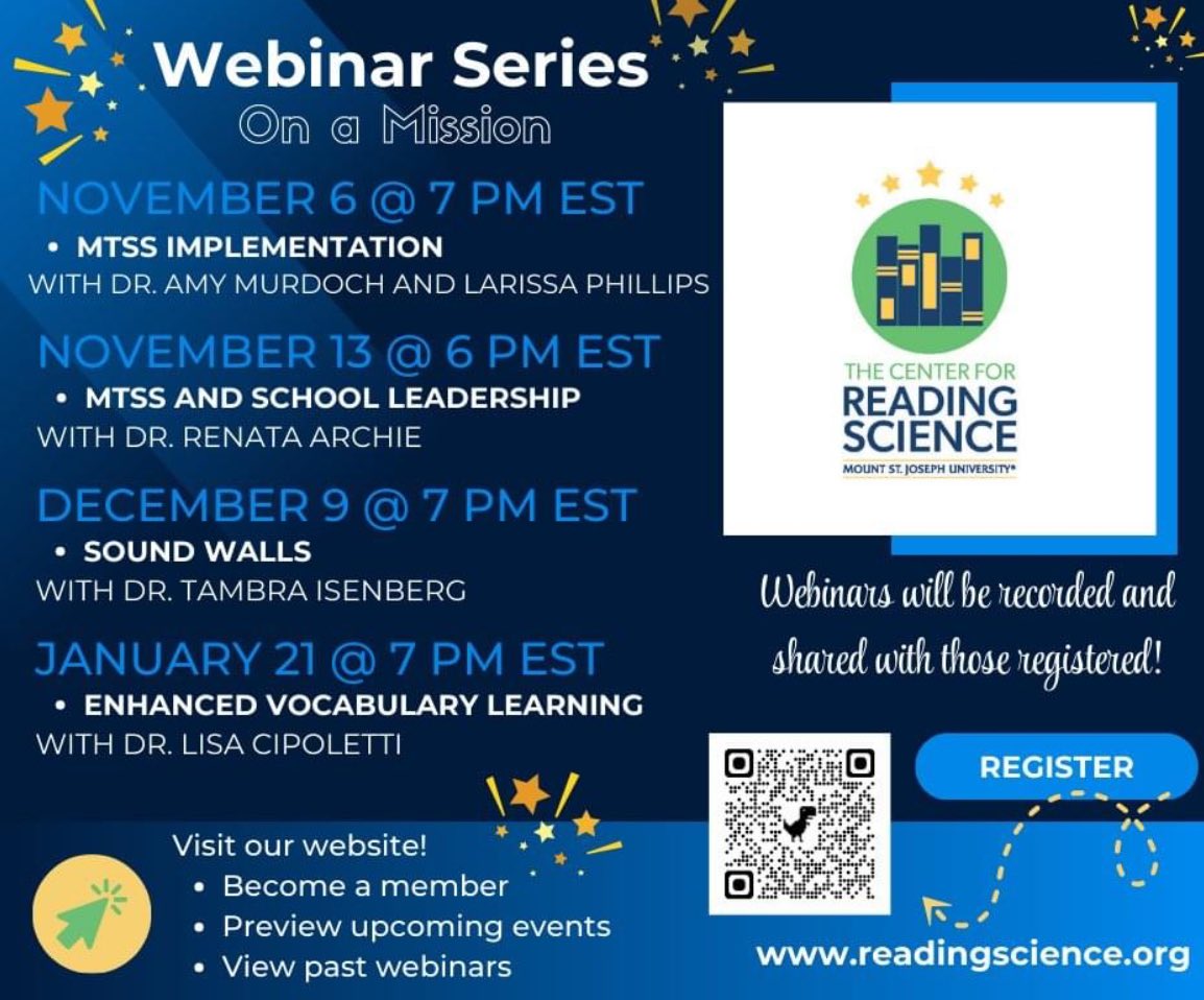 Join The Center for Reading Science in an exciting series of webinars! There is always more to learn. Register here: readingscience.org/events-1 #repost