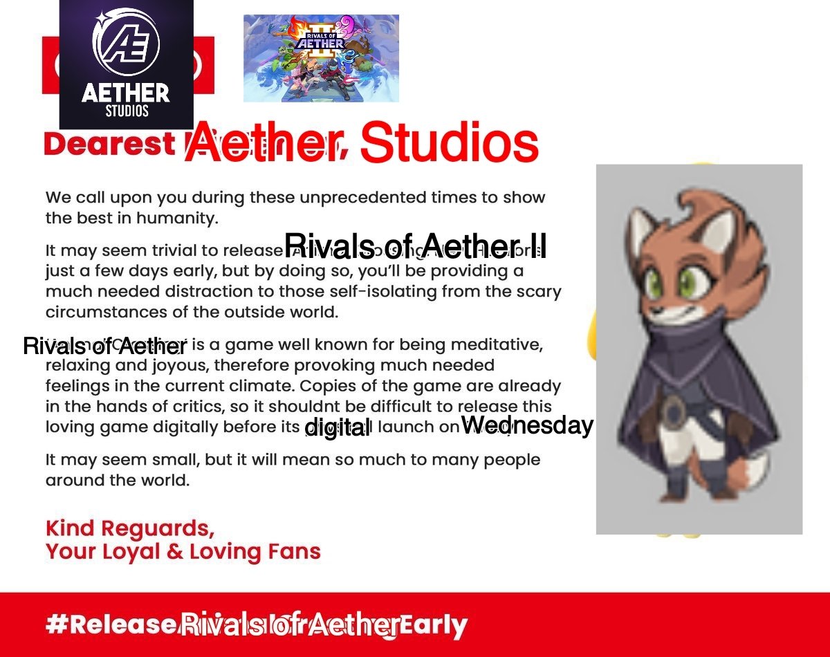 jsaur_'s tweet image. Some may think I&apos;m trolling but many people are saying we need to #ReleaseRivalsOfAetherEarly! Your fans depend on you, I hope you make the right decision!