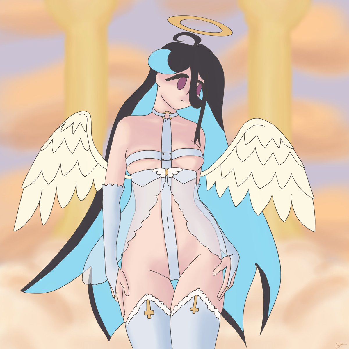 FlippersPhD's tweet photo. Happy Halloween! 🧡🖤 
Reiko decided that her costume this year would be an angel! 
Theres not much scarier for a lingering ghost....  

🔞NSFW variations on @r18ko🔞 https://t.co/0TJayvhknn