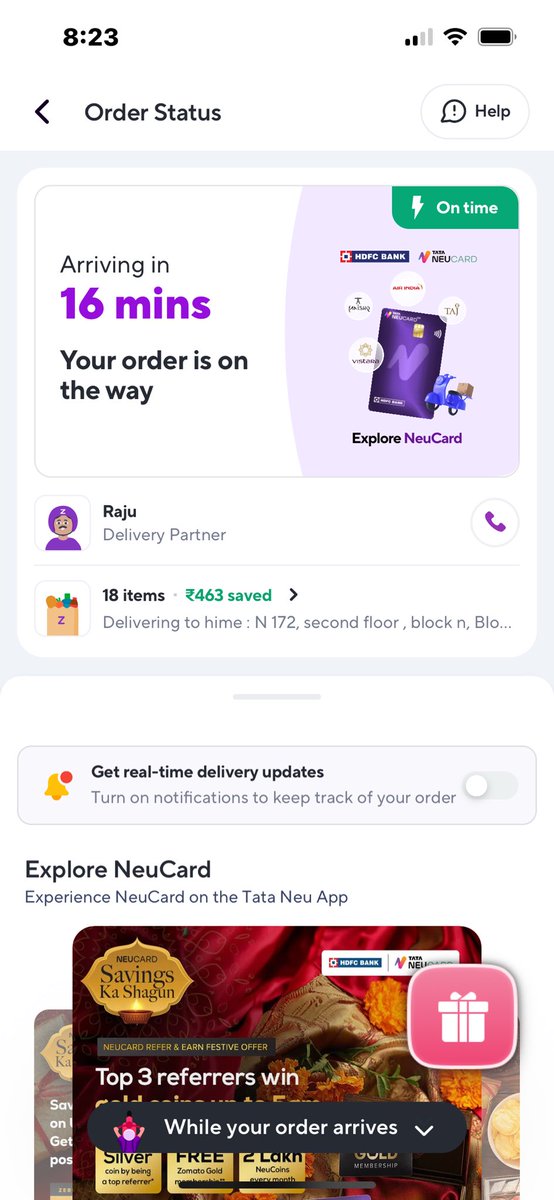 Meghamind's tweet photo. @ZeptoNow you are not a 10min delivery app. I ordered at 8:11 am it showed 16 mins then right now 8:25 am, it still showing 16mins. 
Fake claims . 
@letsblinkit is way faster. https://t.co/wZRvnvOIYw