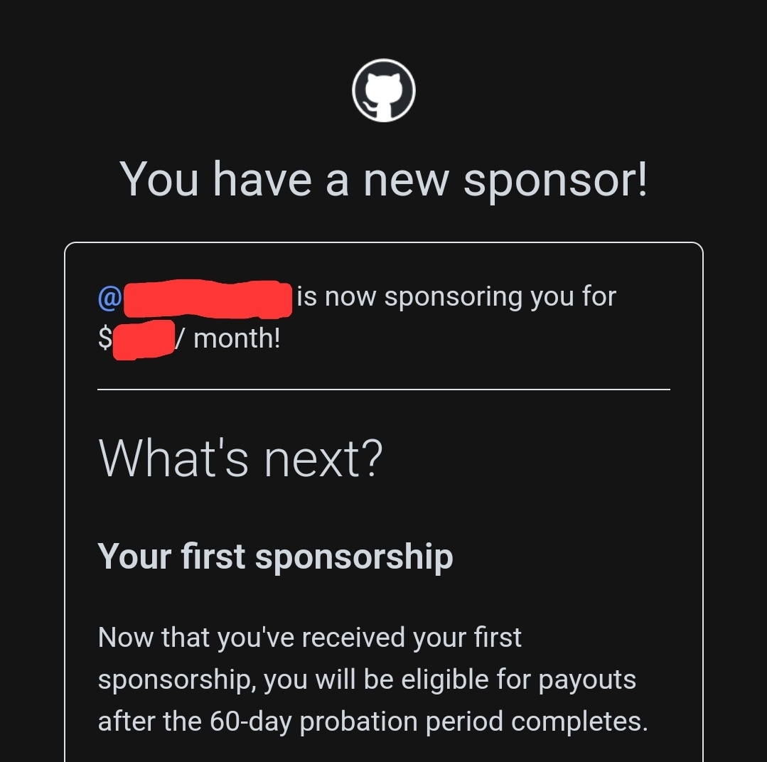diego_wifi's tweet photo. After years of using @github I just got my first sponsorship! 🥳 https://t.co/cJpl4ZEQEF