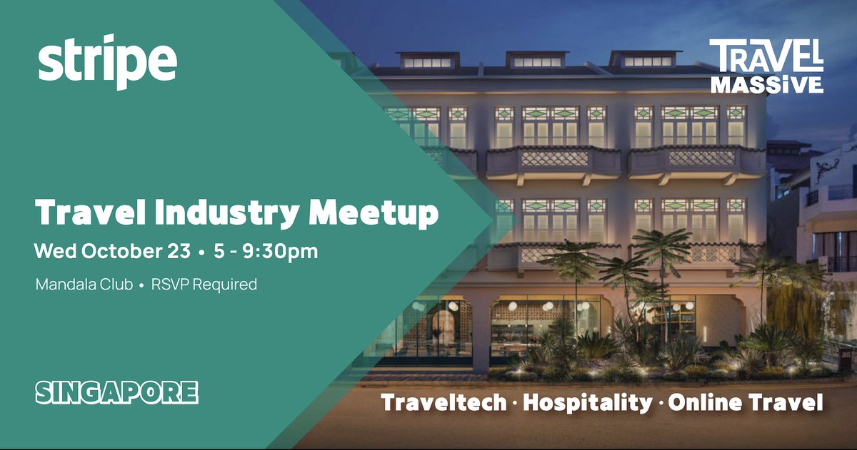 Attending ITB / Travel Tech Asia? Join us at Mandala for after-hours networking with Stripe and friends. RSVP at tmsv.co/StripeSocialSGX