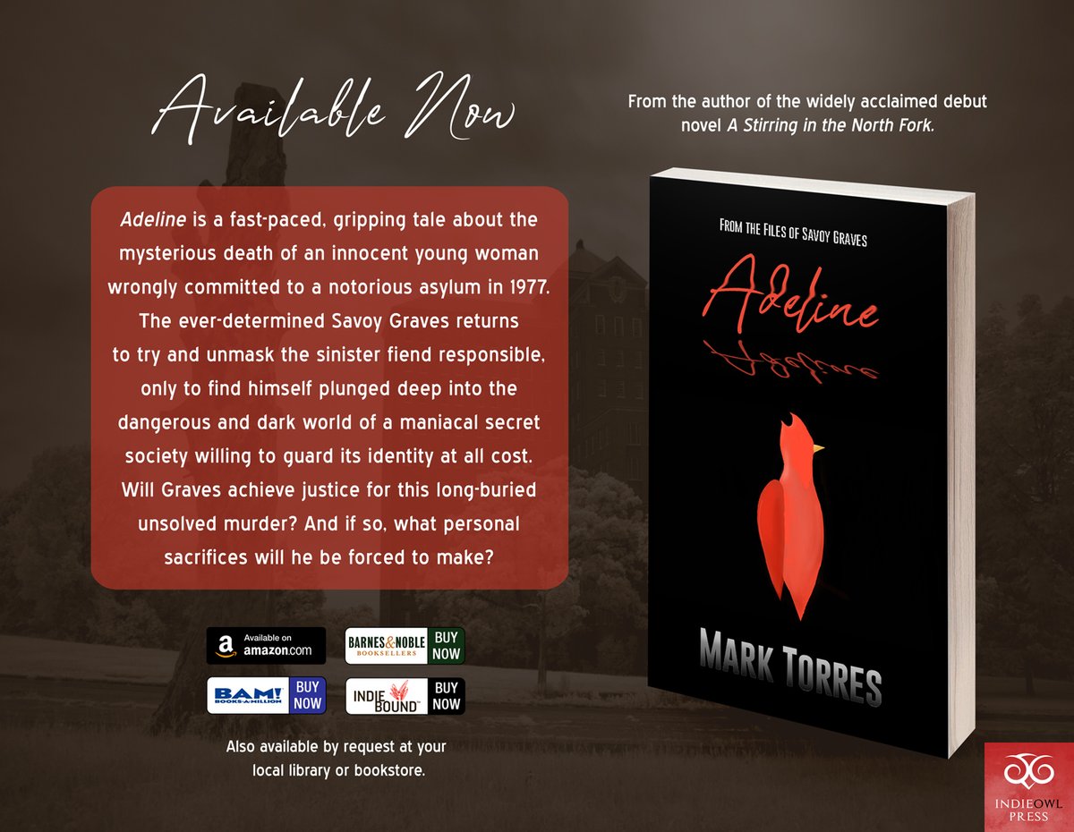 In the mood for a witty, historical #murdermystery with a wicked twist? Adeline by Mark Torres is a must-read! 🐦☠️🩸

#Adeline 
#SavoyGraves 
#FridayFeature 
#IndieOwlPress       

🢚 amazon.com/Adeline-Mark-T… via <a href="/amazon/">Amazon</a>