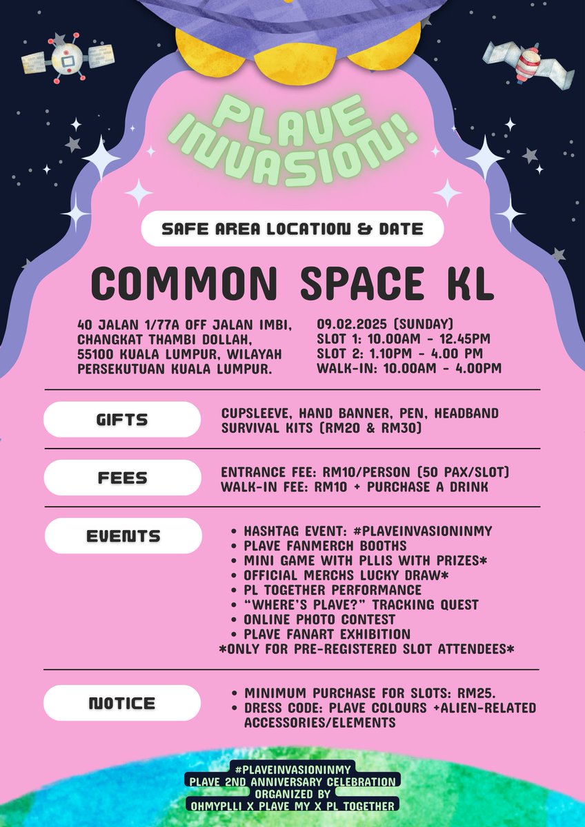 plave_my's tweet photo. 🌎ƤŁΔV€ ƗŇVΔŞƗØŇ!🛸

— 2025 PLAVE 2nd Anniversary Celebration 𝘣𝘺 @ohMYplli x @plave_my x @PlTogether0312

🛸09/02/2025 (Sunday) 
🛸10AM - 4PM 
🛸Common Space KL

Registration opens on 8PM, 4th November 2024 👽
#PLAVEInvasioninMY #PLAVE #플레이브 https://t.co/tsT12RC3s6