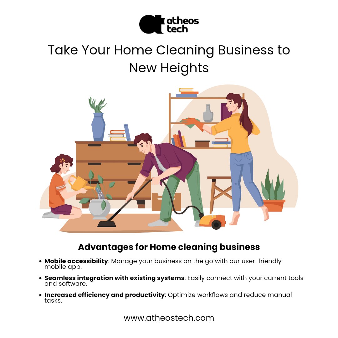 AtheosTech's tweet image. Your home cleaning business could be more efficient. 🧹💻 Our IT solutions streamline tasks, improve communication, and offer custom mobile apps. Let’s chat! #homecleaning #itsolution #atheostech #efficiency #automation #mobileapp #smallbusiness #findapro
