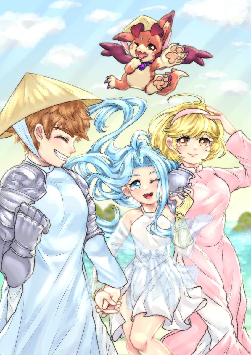 DanielCat03's tweet photo. Everyone in traditional Vietnamese outfits ☁️
#GranblueFantasy #gbf #グラブルファンアート #グラブル
#Gran #Djeeta #Lyria #Vyrn https://t.co/okSWsgc9Fl